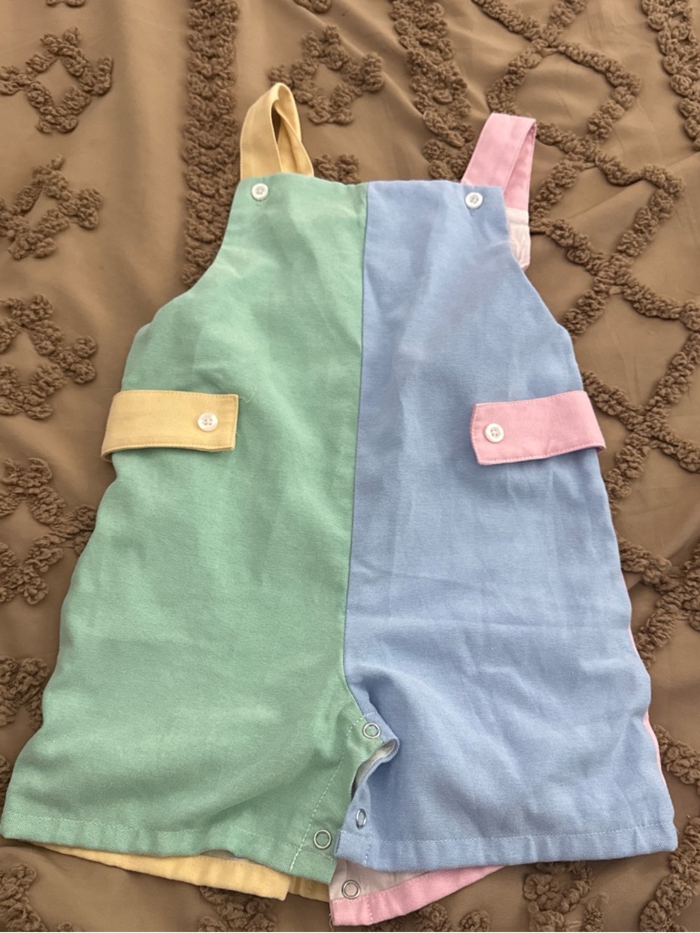 Pastel Colorblock Baby Overalls - Green & Blue